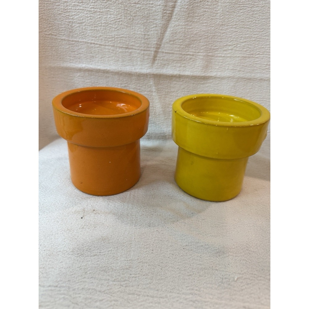 VTG Italian Ceramic Candle Holders Set 2 Montgomery Ward MCM Orange Yellow